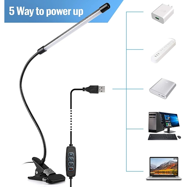 LED-klämma skrivbordslampa, 7W USB-klämma läslampa 360° flexibel G