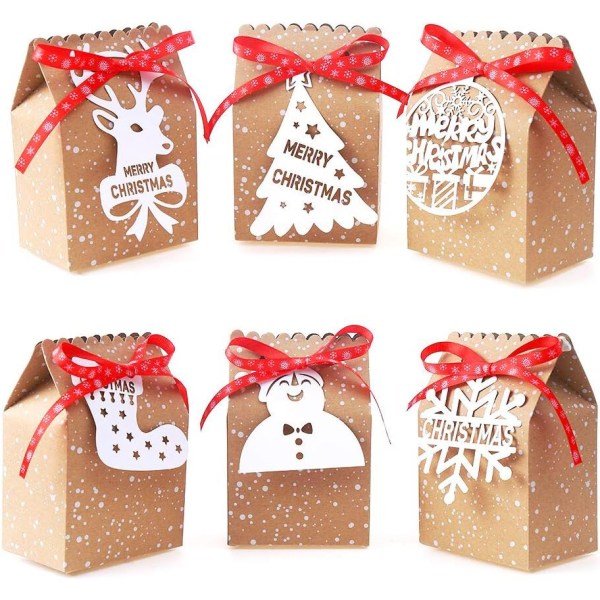 48 st Christmas Kraft presentförpackningar Set, 5 x 3 x 7 Mini Xmas Goodie