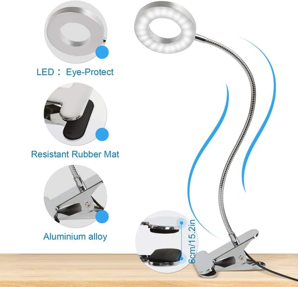 8W 48 LED Klipslampe for skrivebord 360° Fleksibel klipslampe for lesing 3