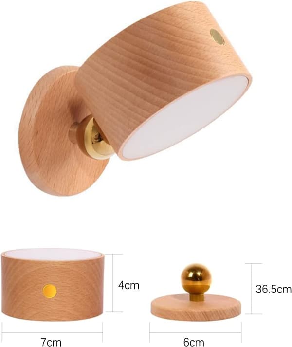 Puinen Akkuseinävalaisin, USB-Latautuva Himmennettävä LED Sisäseinä