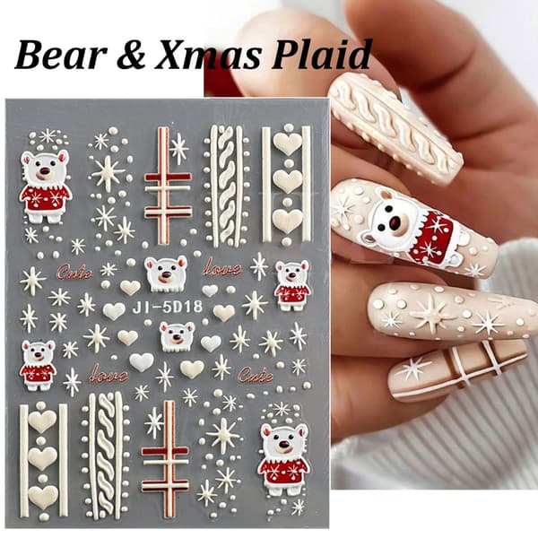 4 Ark 5D Jule Nail Art Klistremerker Dekaler Jule Nail Dec
