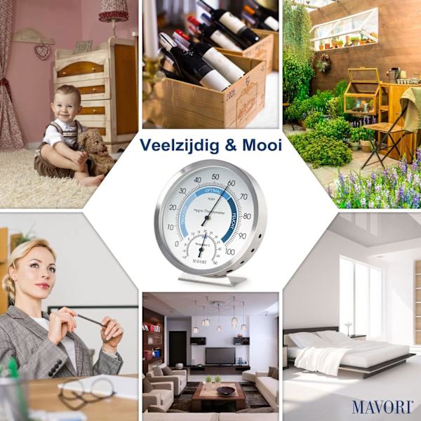 Indendørs Analog Hygrometer Termometer - Rustfrit Stål Hygrometer
