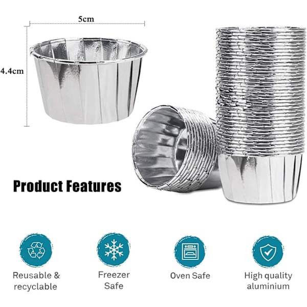 50 stk. Aluminiumfolie Bagekopper, Cupcakeforme, Mini Cupcake