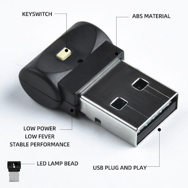 1 stk. Mini LED USB Bil Interiørlys Neon Atmosfære Stemningslampe