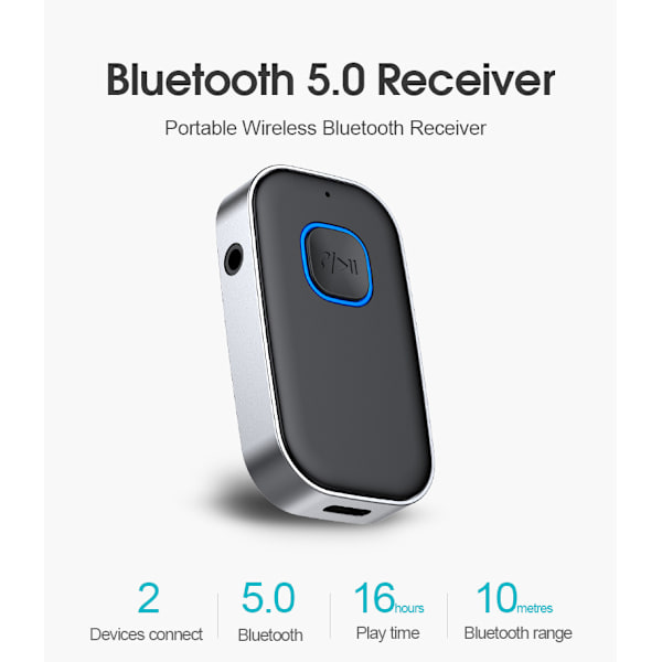 Bluetooth 5.0 Modtager, 3,5 mm Aux Jack Bluetooth Adapter med Bui