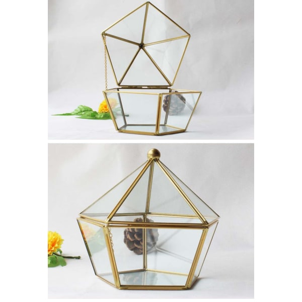 Modern konstnärlig, genomskinligt glas smyckeskrin Geometrisk Pentagon form