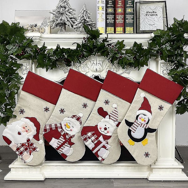 Stora säckväv julstrumpor med jultomten renar Sn DXGHC