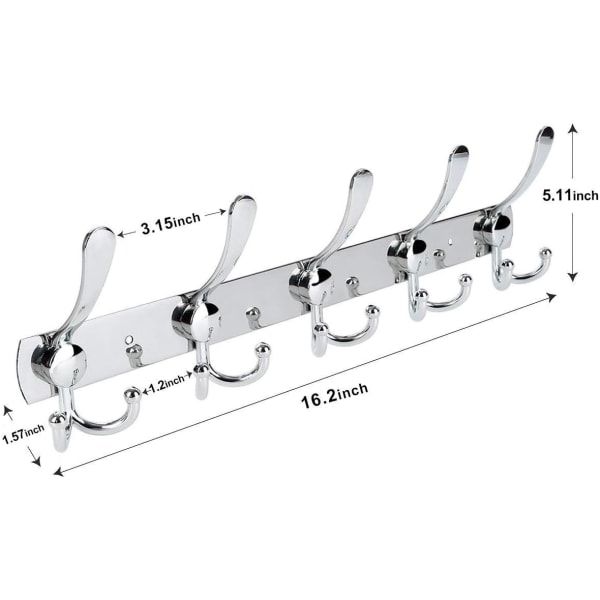 (Silver 15 Krokar) Väggmonterad Kapphängare, Rostfritt Stål Kapphängare