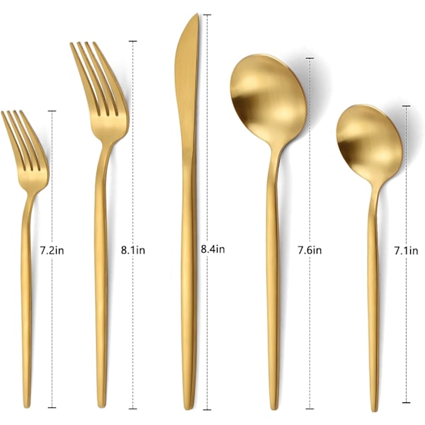 Guld Sæt, 20-delt Rustfrit Stål Bestik Sæt, Satin Finish tab