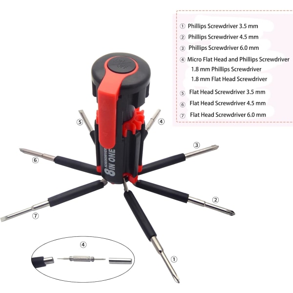 8-in-1 multi-function screwdriver set with LED flashlight, ideal