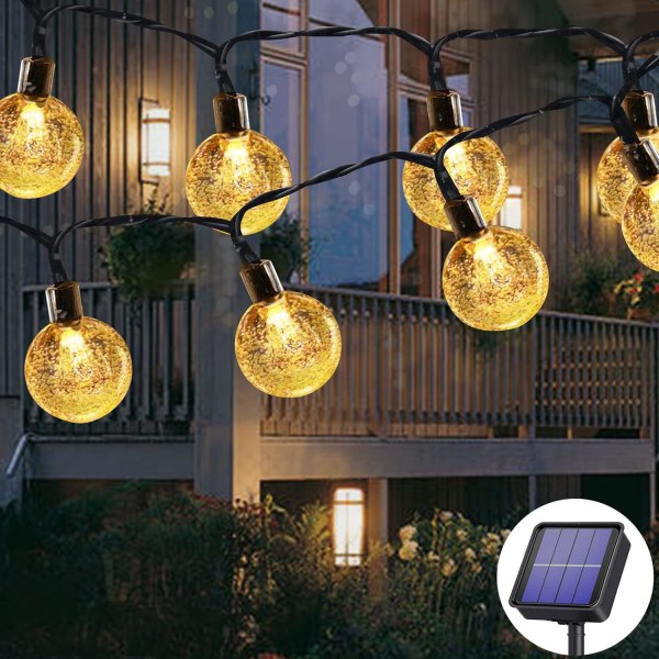 Solar String Lights för utomhusbruk, 50 LED, 8 lägen, kristallkulor,