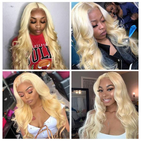 Blond Lace Front Peruk Mänskligt Hår 13x4 Body Wave 613 HD Transparent