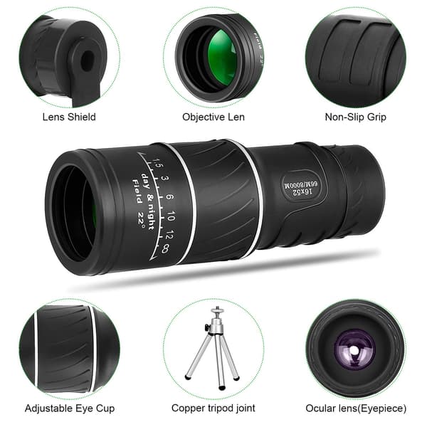 16X52 Monokulaari, korkea teho, teräväpiirto, heikko valaistus