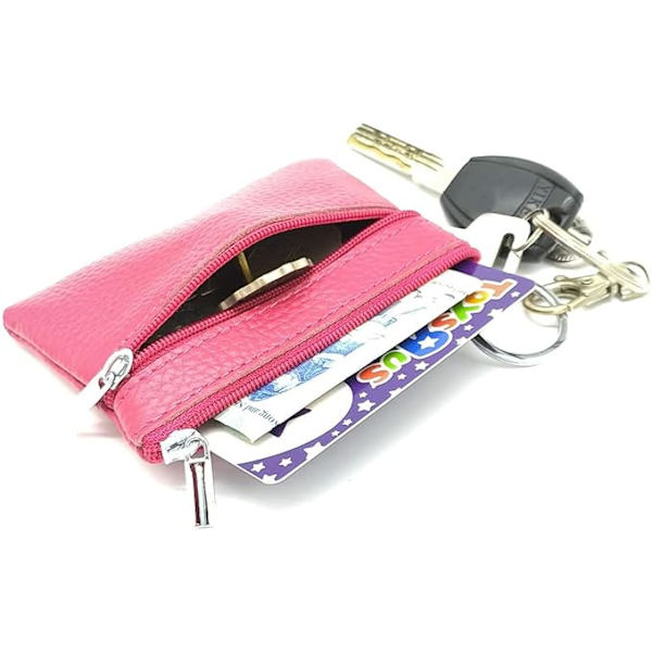 Nyckelringsväska Liten, Kvinnors Äkta Läder Zip Mini Myntväska