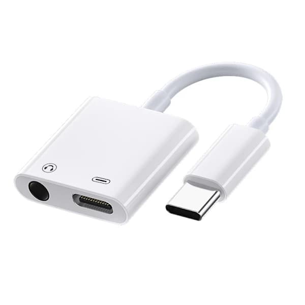2 stk USB C til 3,5 mm hodetelefon- og ladeadapter, 2-i-1 USB C til Aux Jack Dongle-kabel for iPhone 15 Pro Max Plu,ta