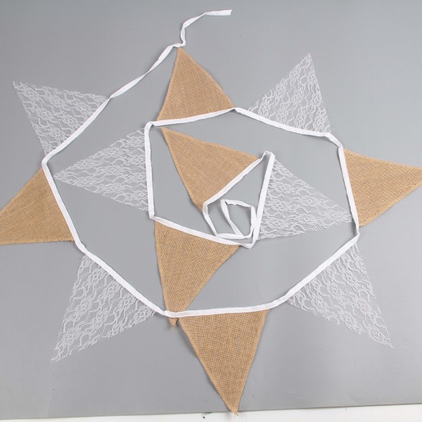 Burlap Flaggor Vintage Hessian Bunting Bröllopsfest Holiday Dekor