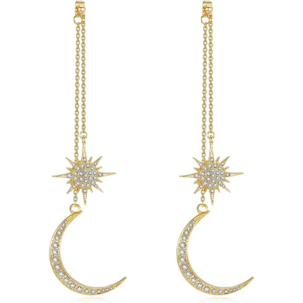 Fashion Shiny Crystal Star Moon Vitguld Färg Drop Earrings Je