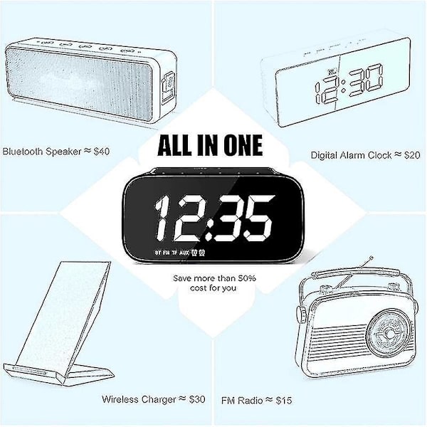 Digital väckarklocka med USB laddare, Bluetooth högtalare, led DXGHC