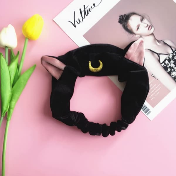 Sød Kat Usagi Måne Kosmetik Hårbånd brusehovedbånd (Sort) DXGHC