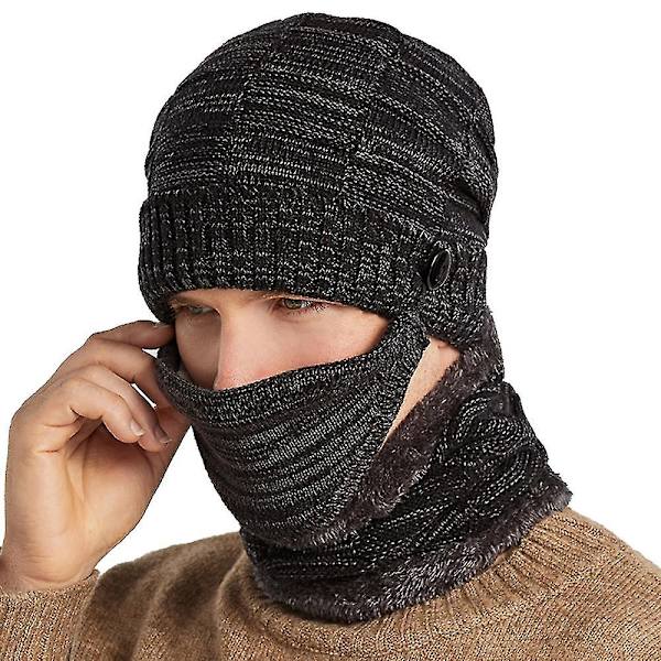 Män Stickad Fleece Mössa Halsduk Ansiktsöverdrag Set Vinter Varm