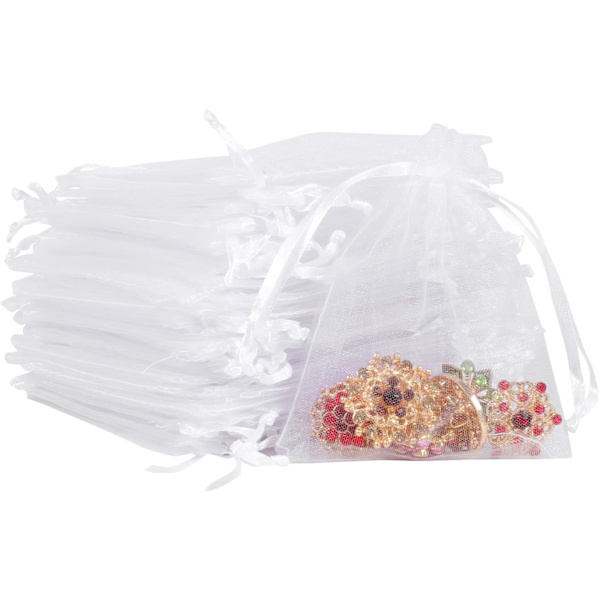 Organza Gavepose, Gjennomsiktige Vesker, Mesh Smykkeposer, Trekkstreng