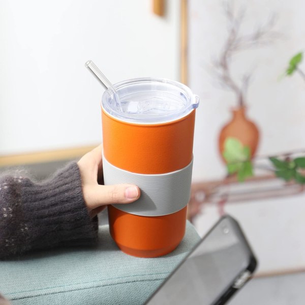 Keramisk Tumbler Cup med sugerør og låg 20 oz rejsekrus til Hot D