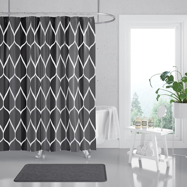 Grå Stof Bruseforhæng, Vandafvisende Design og Polyester, Q