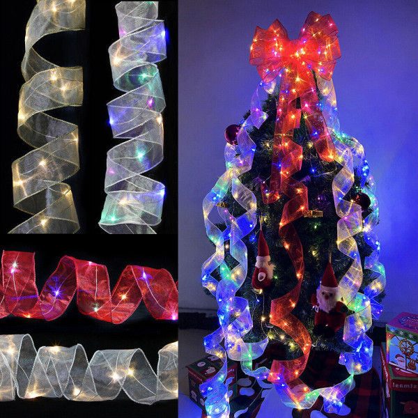 1M Lantern String Mesh Christmas Tree Ribbon Hanging Mesh Xmas Tr