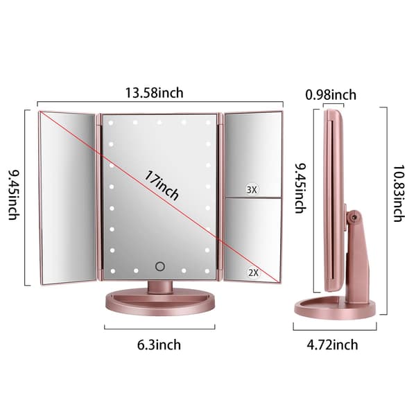 1 stk. Rosaguld Tresidet Foldbar Spejl USB Foldbar Makeup M