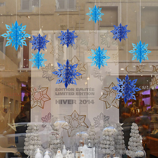 12 stk. Frosne Julepynt Snefnug Dekorationer 3D Hul Sno