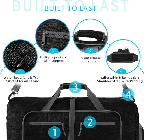 Foldbar Duffelbag for Menn, Vannresistent, Stor, Lett, Sport