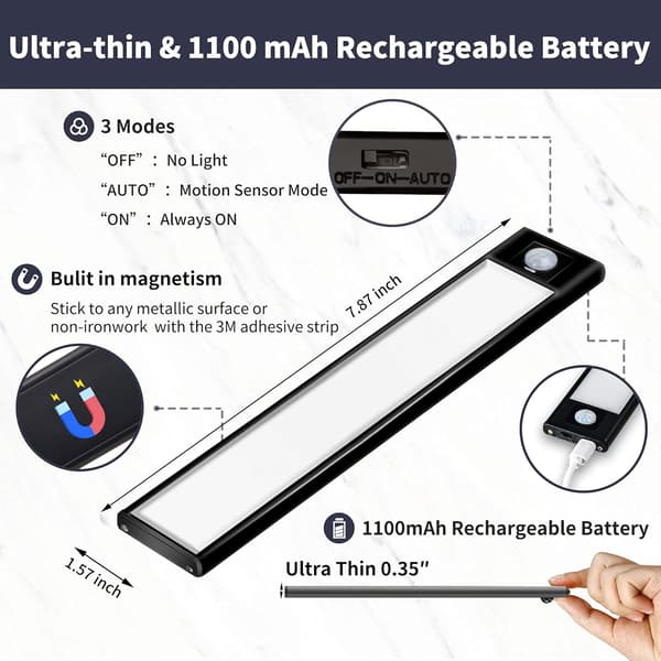 LED-klädskåpsbelysning Batteridriven 3-pack, 31-LED Laddningsbar Mot