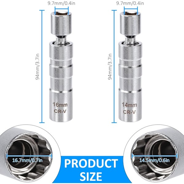 2 kpl Sytytystulpan avain 14mm/16mm Kääntyvä Sytytystulpan DXGHC