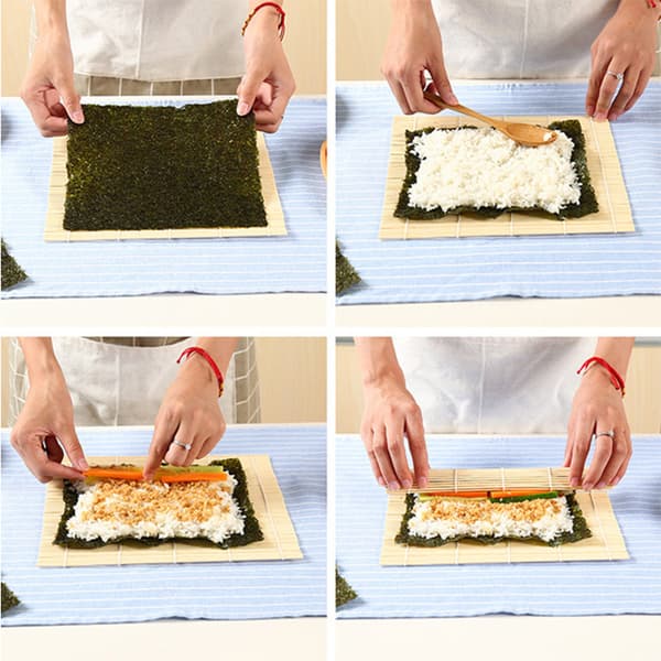 Sushimatta/Sushirullgardin/Bamburullgardin/Sushiverktyg/Vit blad