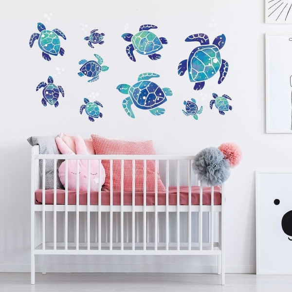 12 Pcs Sea Turtle Wall Decals Ocean Turtle Vinyl Stickers Underwater Bathroom Decals Waterproof Wall Sticker Decoration