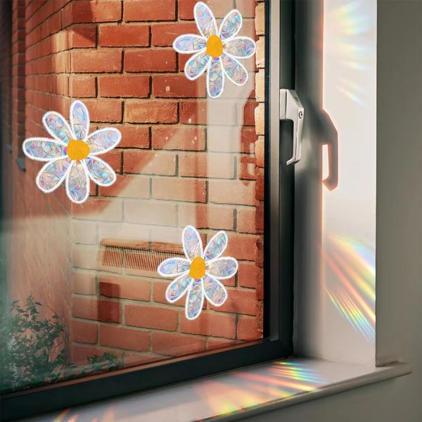 Blommor Suncatchers klistermärken för glas fönster klistermärken glänsande regnbåge prisma fönster klamrar sig fast för fågelangrepp Charmig Daisy