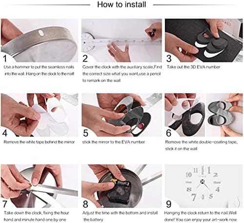 DIY Väggklocka Stor Ramlös Modern Klocka Romerska Siffror 3D Spegel