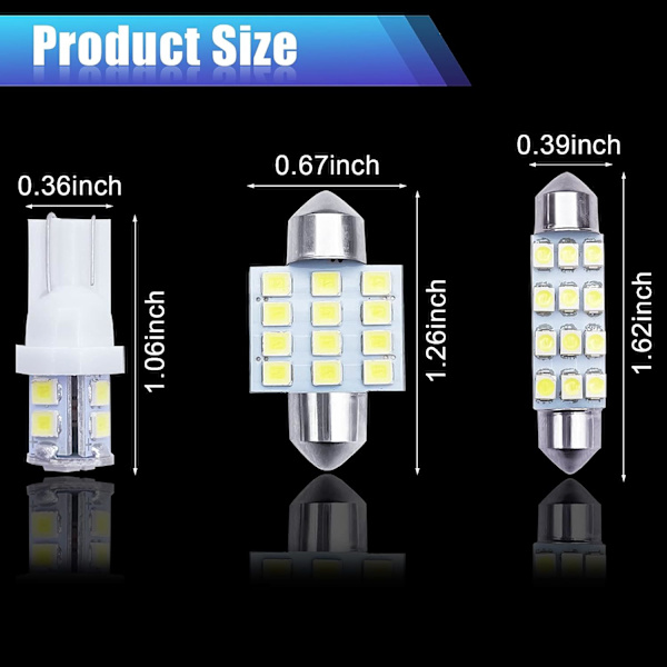 Bil LED kombinasjonssett 20 stk taklampe T10 sidemarkering l