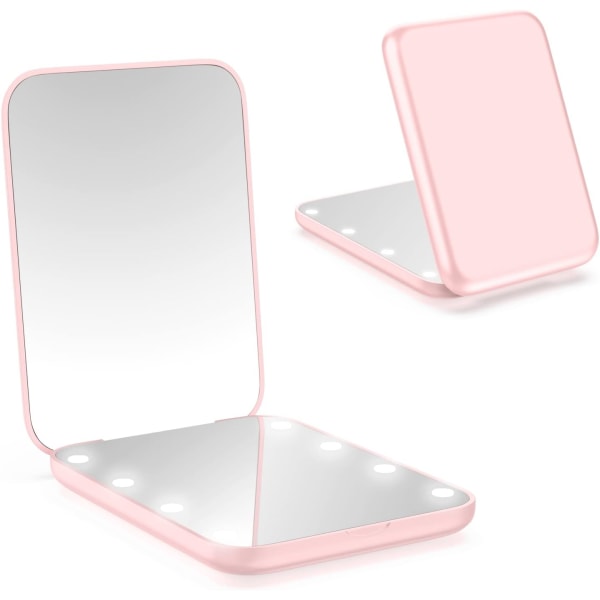 LED-belyst reisesminkespeil, kompakt speil med 2x forstørrelse