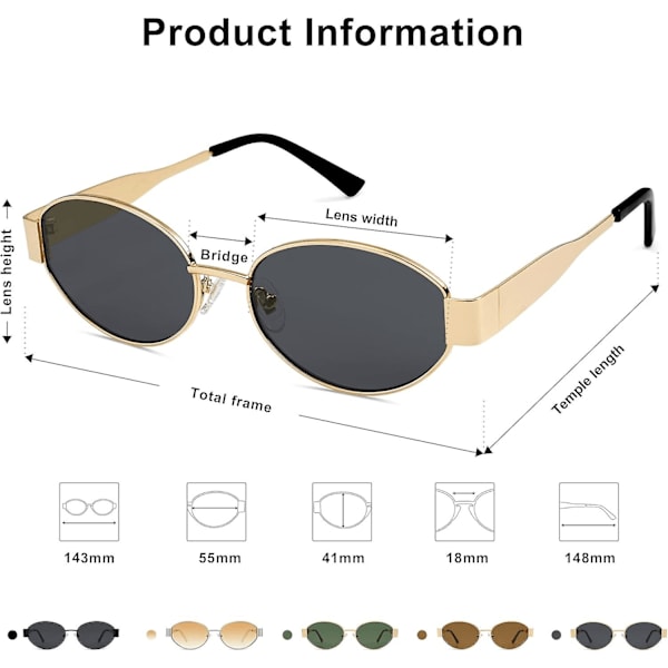 SOJOS Retro Oval Aurinkolasit Yhteensopivat Naisille Ja Miehille Trendikkäät Aurinkolasit Klassiset Sävyt UV400-Suoja SJ1217_SSDLV DB Gold-Grey