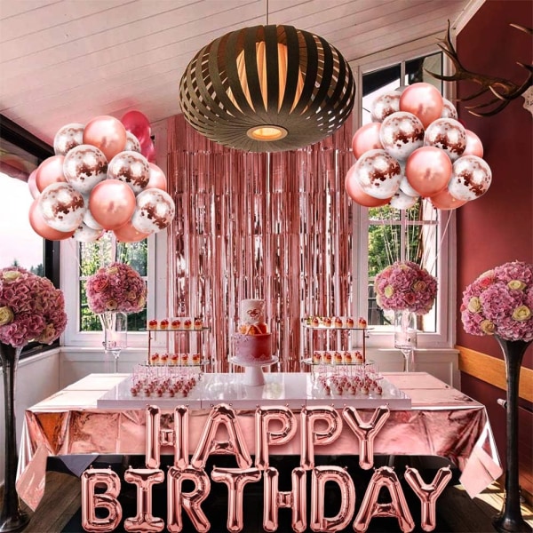 Födelsedag rosa ballong Grattis på födelsedagen Garland Kit, Rose Gold bord