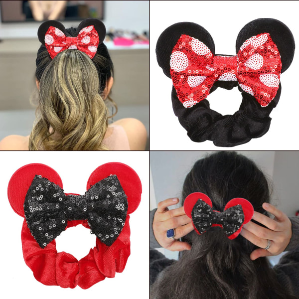 4 stk. Fløjlsmusøre Scrunchies Blanke Sequin Bows Scrunchies C