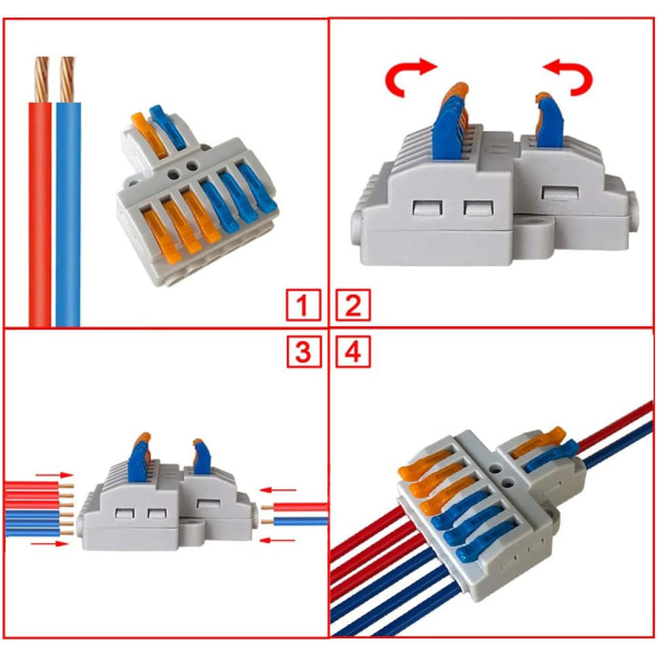 Lever-Nut Trådkopplingar, 2 in 6 ut 8 Port Ledare Kompakt Wi