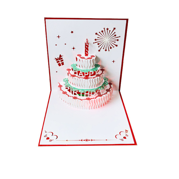 1 stk 3D Pop Up Bursdagskort, Varme LED-lys Bursdagskake Musikk
