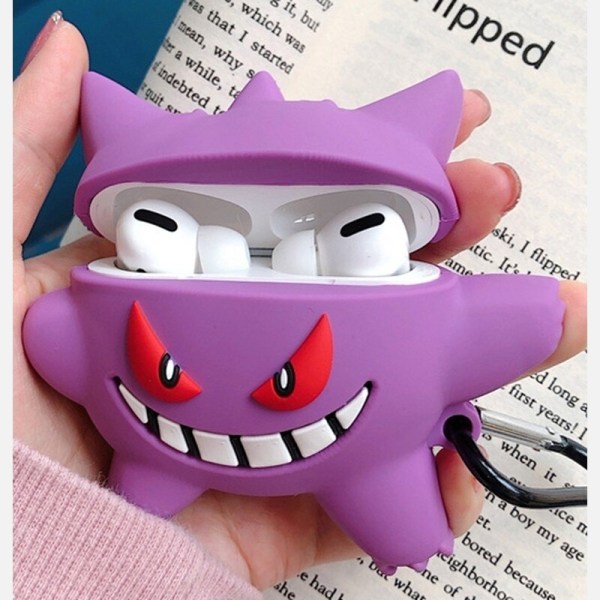 Bluetooth Hodetelefondeksel 3D Lilla Monster for Airpod-etui Tegneserie