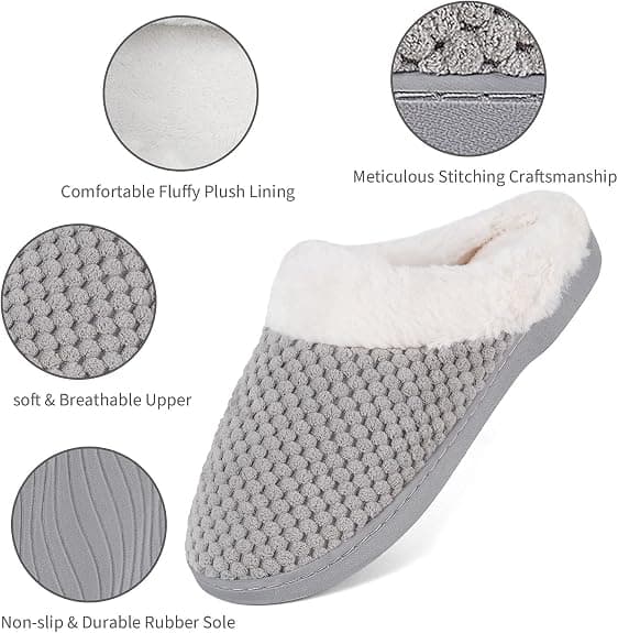Grå hjemmesko til kvinder, varme, med memory foam, skridsikker, DXGHC