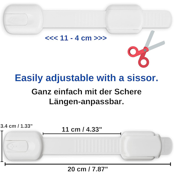 Barnebeskyttelseslåser, sett med 8, hvite, multifunksjonelle, med 3M-lim
