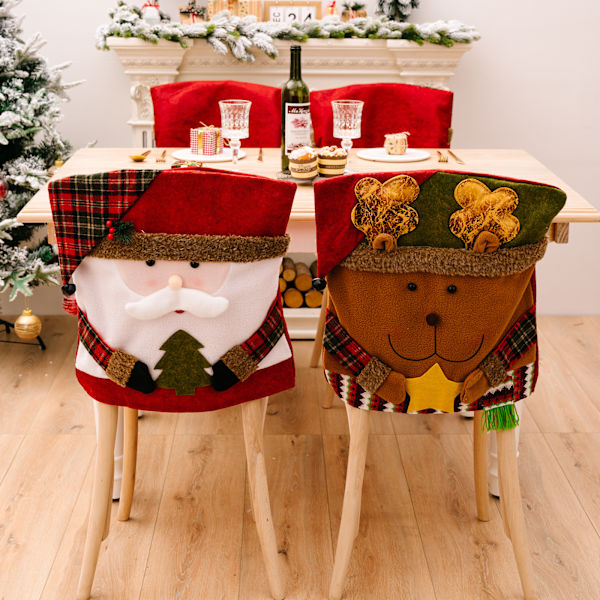3 st julstolsryggar för matsal, tomte snögubbe
