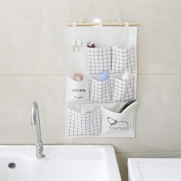 Wall Storage Bag 2 Styles Linne Tyg Organizer med liten ficka