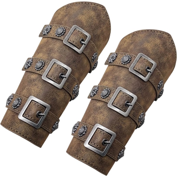 Medeltida armskydd i PU-läder, Knight LARP Retro Renaissance Arm Guards, One Size One Par-Qinggu Brons
